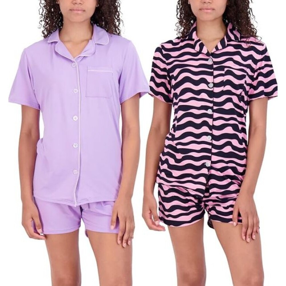 Real Essentials 4-Piece Women’s Pajama Set Long & Short Sleeve Button-Down Ultra